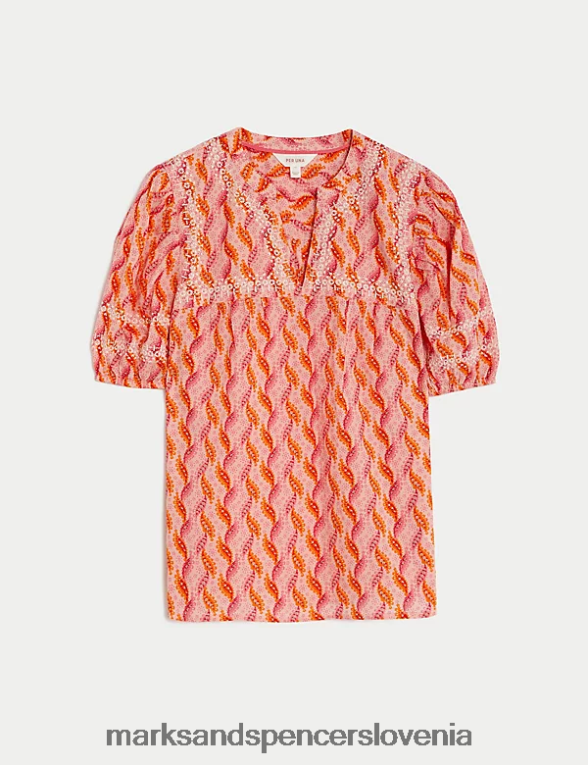 bluza z vezenim ovratnikom iz čistega bombaža roza mešanica Marks & Spencer oblačila ženske 6T8F6X971