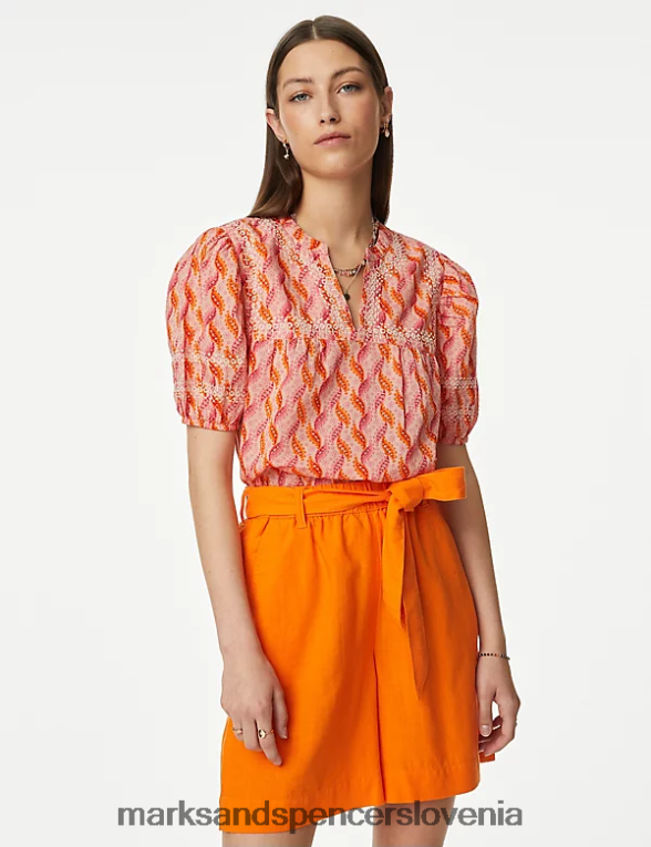 bluza z vezenim ovratnikom iz čistega bombaža roza mešanica Marks & Spencer oblačila ženske 6T8F6X971