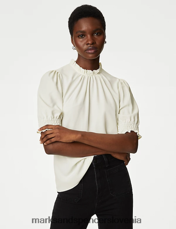 bluza z volančki slonovina Marks & Spencer oblačila ženske 6T8F6X92