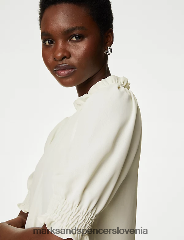 bluza z volančki slonovina Marks & Spencer oblačila ženske 6T8F6X92