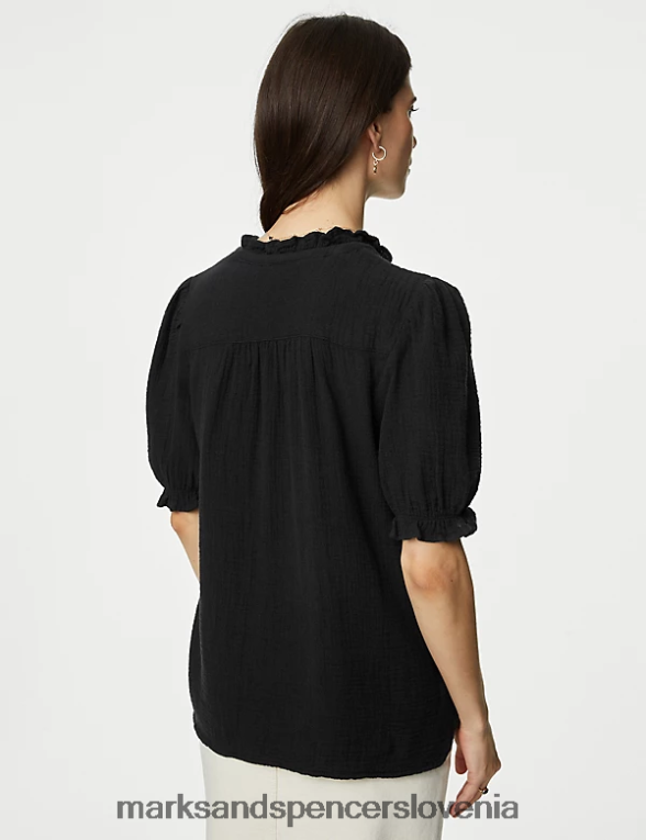 bluza z zarezanim ovratnikom iz čistega bombaža Črna Marks & Spencer oblačila ženske 6T8F6X1815