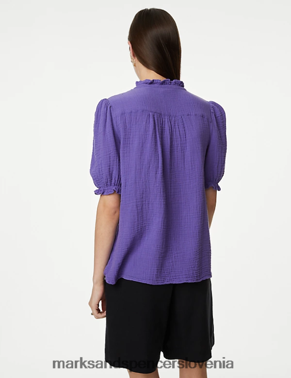 bluza z zarezanim ovratnikom iz čistega bombaža svetlo slezasta Marks & Spencer oblačila ženske 6T8F6X2131