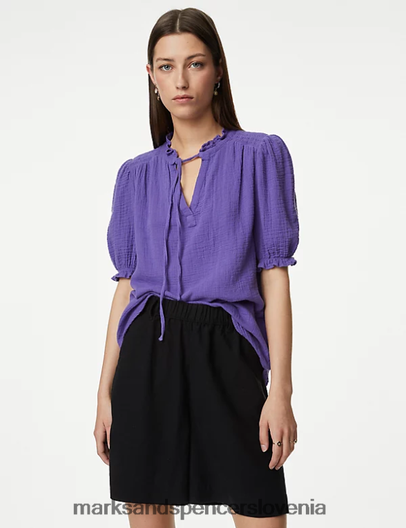 bluza z zarezanim ovratnikom iz čistega bombaža svetlo slezasta Marks & Spencer oblačila ženske 6T8F6X2131