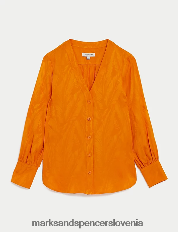 cvetlična žakard bluza z v-izrezom mandarina Marks & Spencer oblačila ženske 6T8F6X399