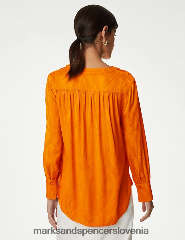 cvetlična žakard bluza z v-izrezom mandarina Marks & Spencer oblačila ženske 6T8F6X399