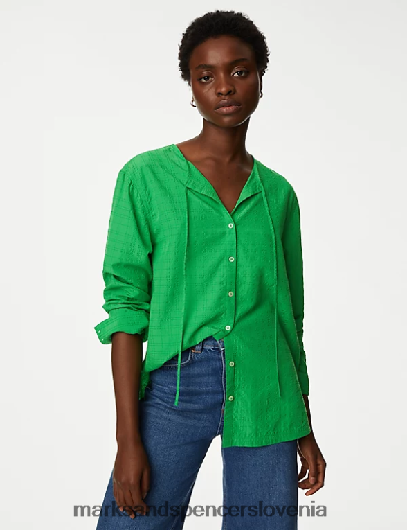 modalna bogata bluza s parangalom kislinsko zelena Marks & Spencer oblačila ženske 6T8F6X1270