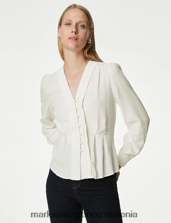 nagubana bluza z v-izrezom slonovina Marks & Spencer oblačila ženske 6T8F6X82