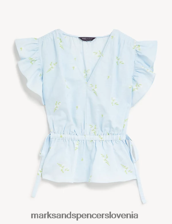 pasirana bluza iz mešanice volančkov modra mešanica Marks & Spencer oblačila ženske 6T8F6X2255