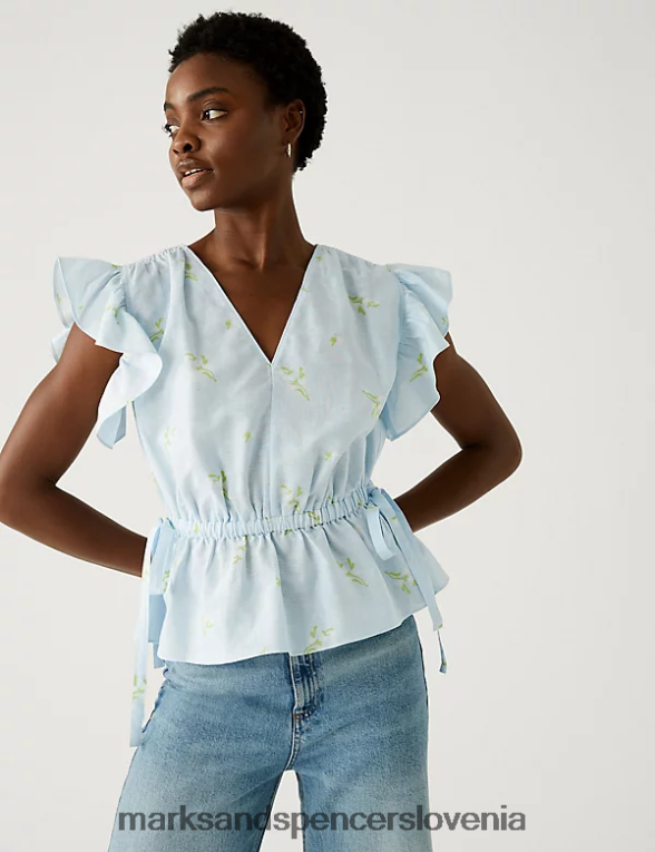 pasirana bluza iz mešanice volančkov modra mešanica Marks & Spencer oblačila ženske 6T8F6X2255