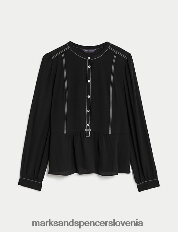 peplum bluza z okroglim izrezom in gumbi Črna Marks & Spencer oblačila ženske 6T8F6X2142