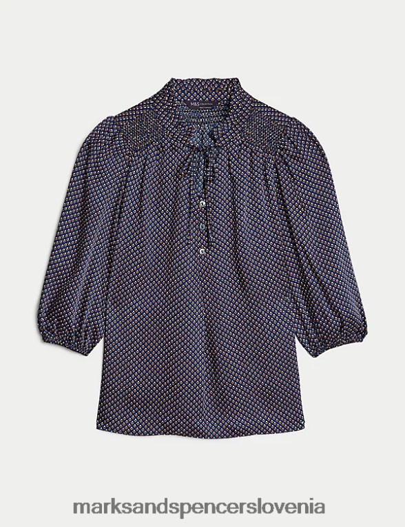 popover bluza s potiskanim ovratnikom in kravato spredaj mornarska mešanica Marks & Spencer oblačila ženske 6T8F6X344