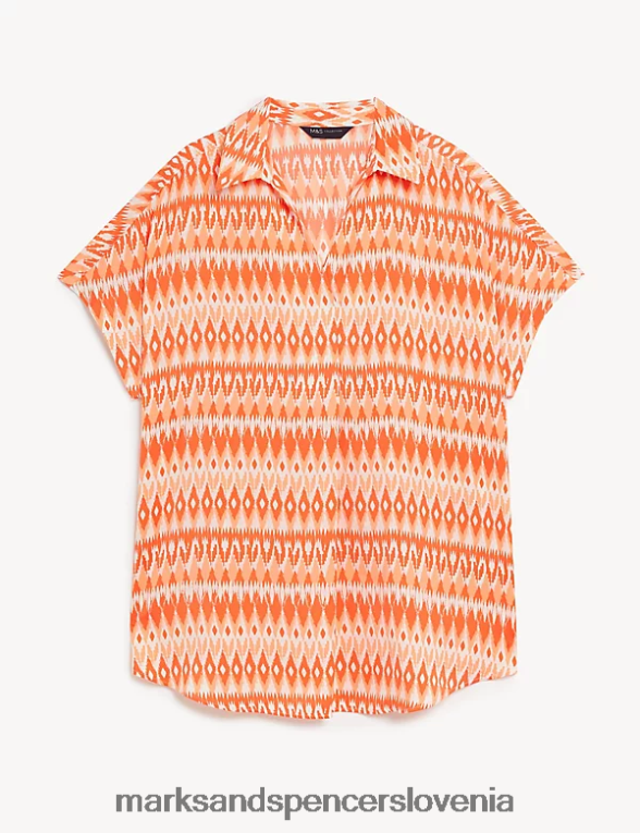 popover bluza s potiskom iz satena pomarančna mešanica Marks & Spencer oblačila ženske 6T8F6X3048