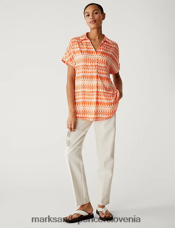 popover bluza s potiskom iz satena pomarančna mešanica Marks & Spencer oblačila ženske 6T8F6X3048