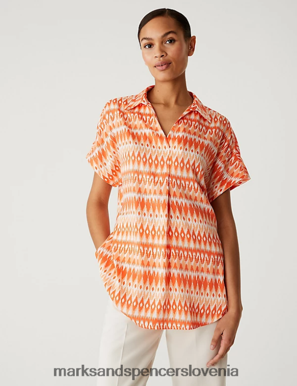 popover bluza s potiskom iz satena pomarančna mešanica Marks & Spencer oblačila ženske 6T8F6X3048