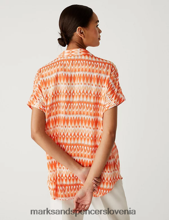 popover bluza s potiskom iz satena pomarančna mešanica Marks & Spencer oblačila ženske 6T8F6X3048
