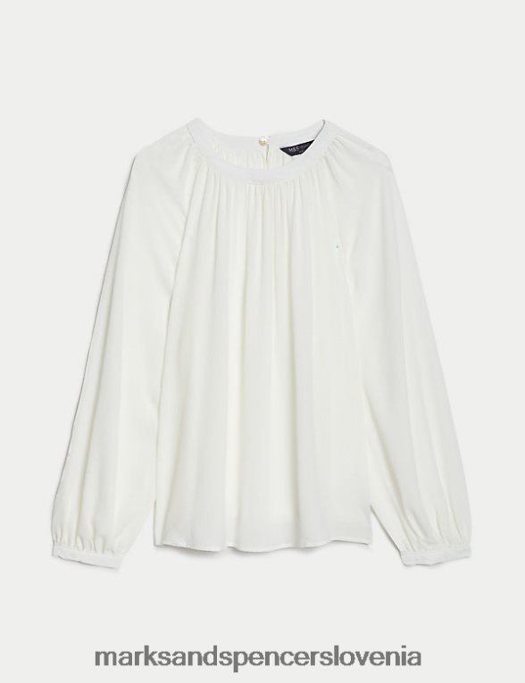 popover bluza z okroglim izrezom slonovina Marks & Spencer oblačila ženske 6T8F6X2082