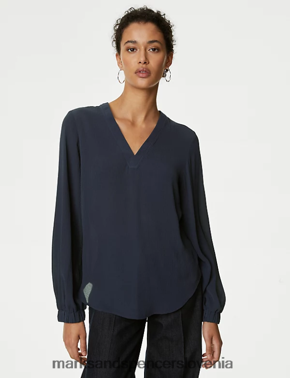 popover bluza z v-izrezom mornarica Marks & Spencer oblačila ženske 6T8F6X93