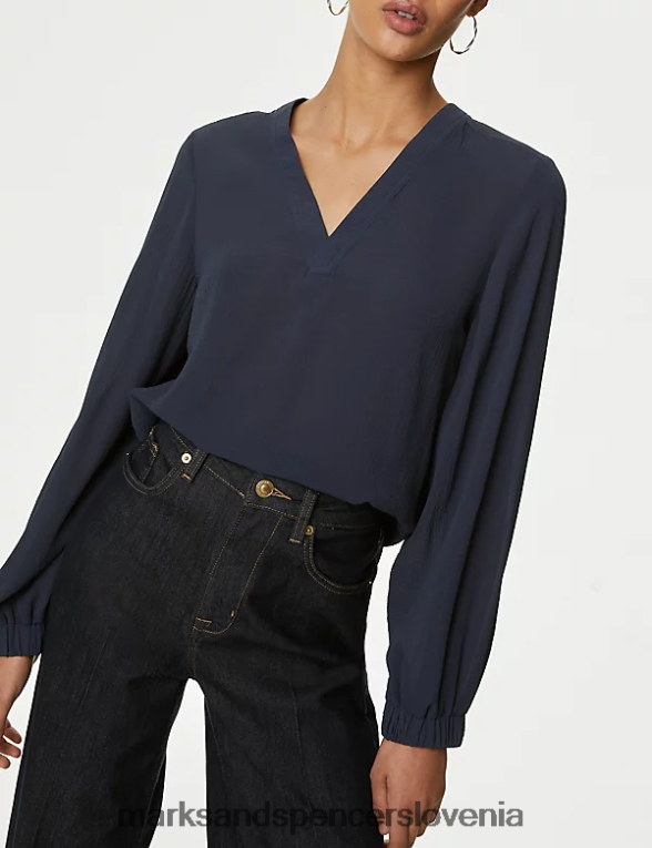 popover bluza z v-izrezom mornarica Marks & Spencer oblačila ženske 6T8F6X93
