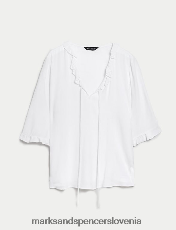 popover bluza z volančki in v-izrezom slonovina Marks & Spencer oblačila ženske 6T8F6X233