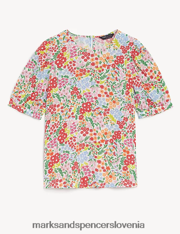 potiskana bluza s puf rokavi multi Marks & Spencer oblačila ženske 6T8F6X2478