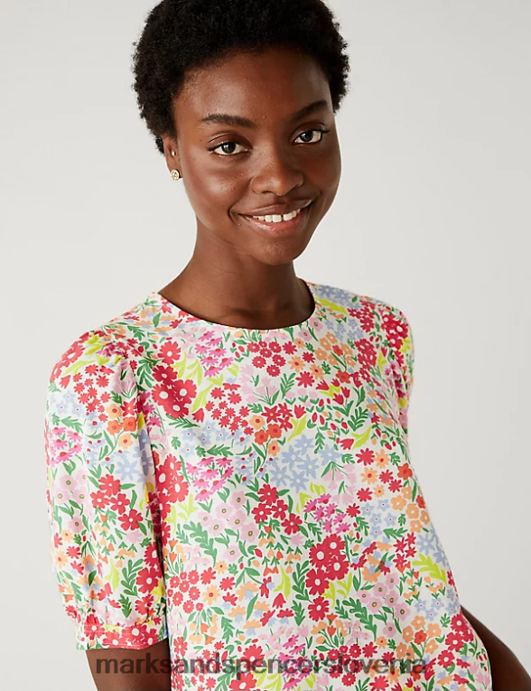 potiskana bluza s puf rokavi multi Marks & Spencer oblačila ženske 6T8F6X2478
