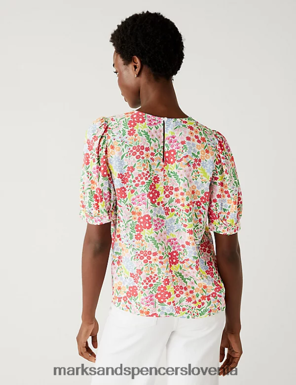 potiskana bluza s puf rokavi multi Marks & Spencer oblačila ženske 6T8F6X2478