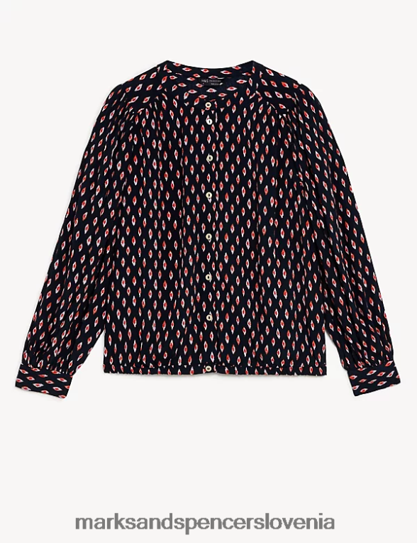potiskana bluza z okroglim izrezom mornarska mešanica Marks & Spencer oblačila ženske 6T8F6X186