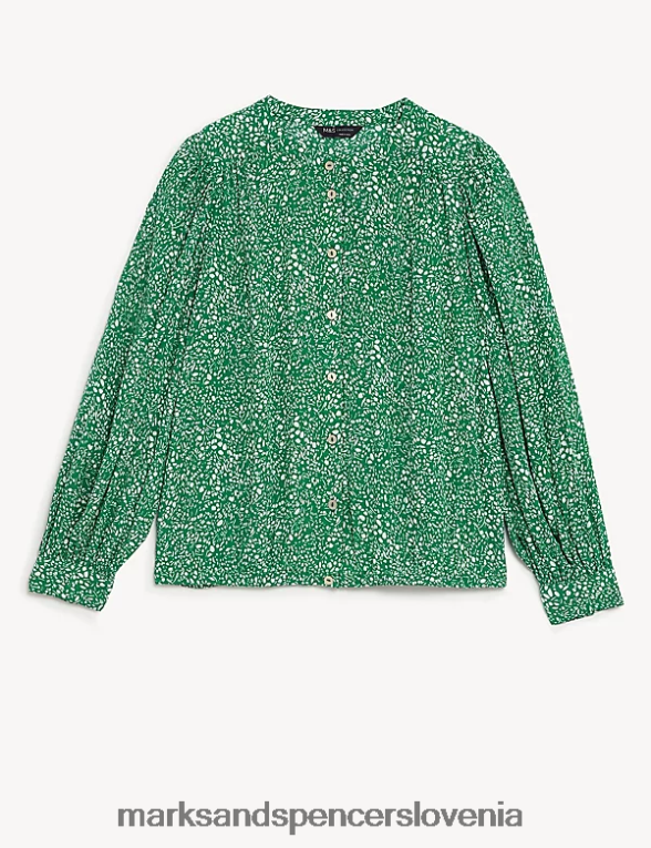 potiskana bluza z okroglim izrezom zelena mešanica Marks & Spencer oblačila ženske 6T8F6X509