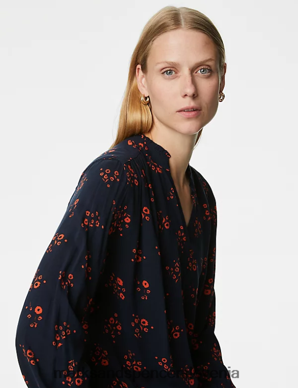 potiskana običajna bluza z dolgimi rokavi temno oranžna Marks & Spencer oblačila ženske 6T8F6X465