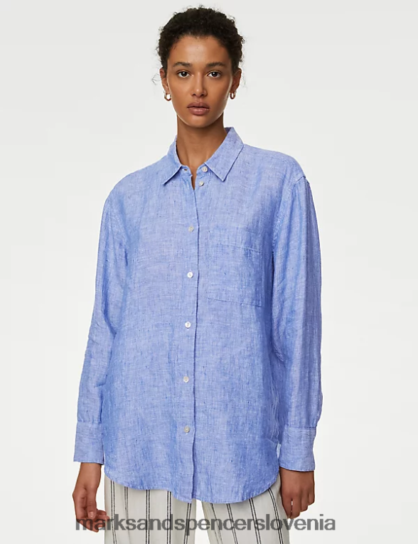 prevelika srajca iz čistega lanu chambray Marks & Spencer oblačila ženske 6T8F6X37