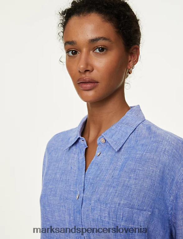 prevelika srajca iz čistega lanu chambray Marks & Spencer oblačila ženske 6T8F6X37