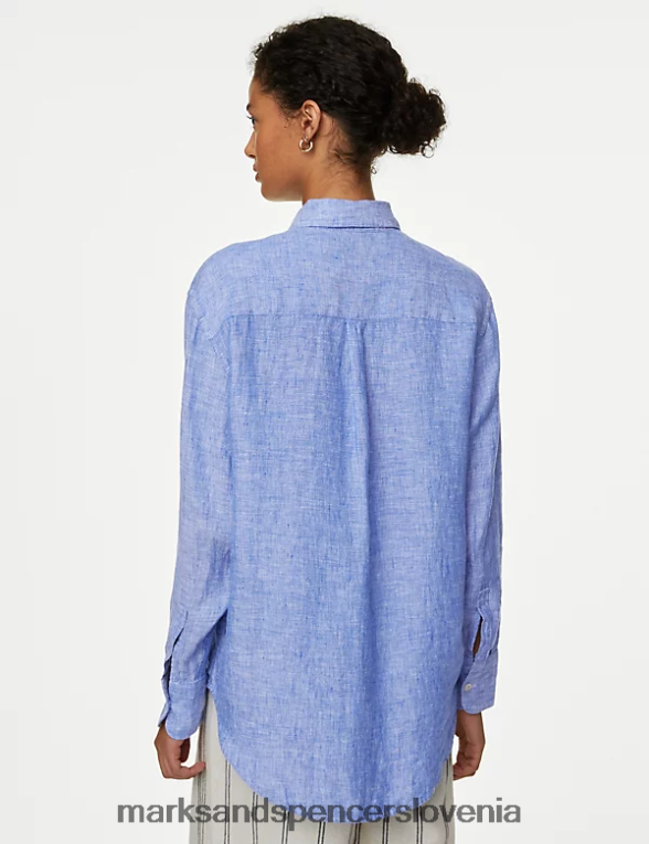 prevelika srajca iz čistega lanu chambray Marks & Spencer oblačila ženske 6T8F6X37