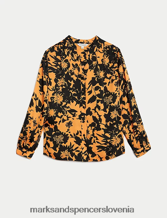 satenasta bluza s cvetličnim v-izrezom pomarančna mešanica Marks & Spencer oblačila ženske 6T8F6X3280