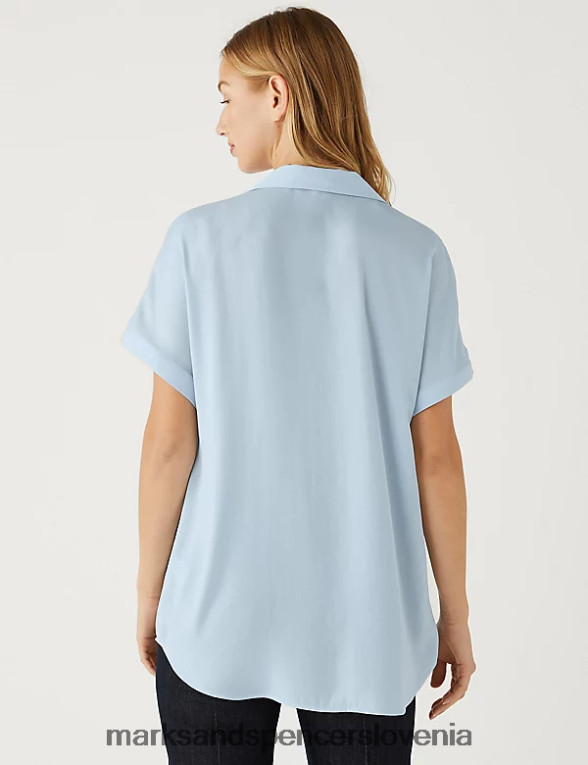 satenasta popover bluza ledeno modra Marks & Spencer oblačila ženske 6T8F6X1908