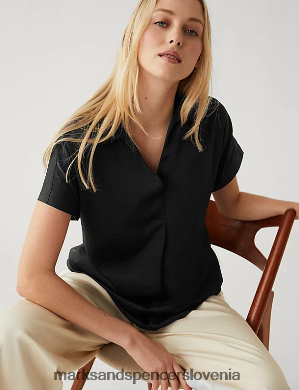 satenasta popover bluza Črna Marks & Spencer oblačila ženske 6T8F6X1584