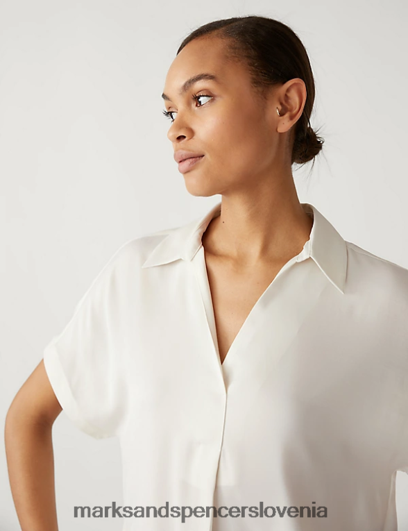 satenasta popover bluza slonovina Marks & Spencer oblačila ženske 6T8F6X1909