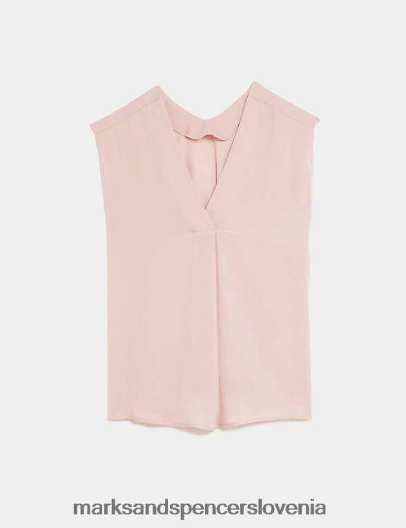 satenasta popover bluza z v-izrezom roza školjka Marks & Spencer oblačila ženske 6T8F6X1288