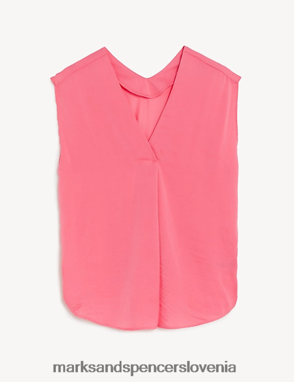 satenasta popover bluza z v-izrezom srednje roza Marks & Spencer oblačila ženske 6T8F6X924