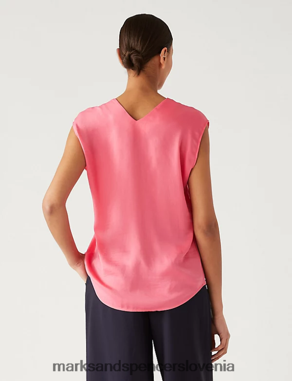 satenasta popover bluza z v-izrezom srednje roza Marks & Spencer oblačila ženske 6T8F6X924