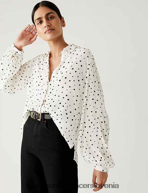 srajca s parangalom s potiskom modalne mešanice bela mešanica Marks & Spencer oblačila ženske 6T8F6X1062