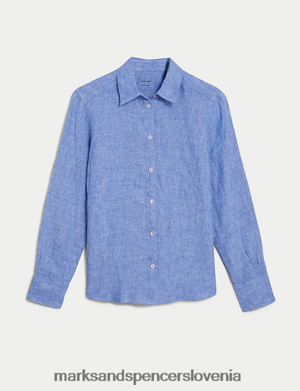 srajca z dolgimi rokavi iz čistega lanu chambray Marks & Spencer oblačila ženske 6T8F6X2061
