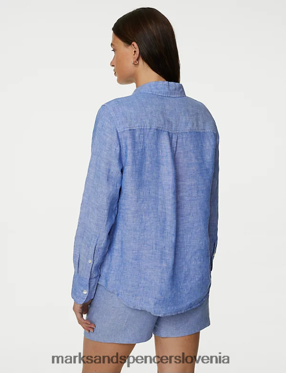 srajca z dolgimi rokavi iz čistega lanu chambray Marks & Spencer oblačila ženske 6T8F6X2061