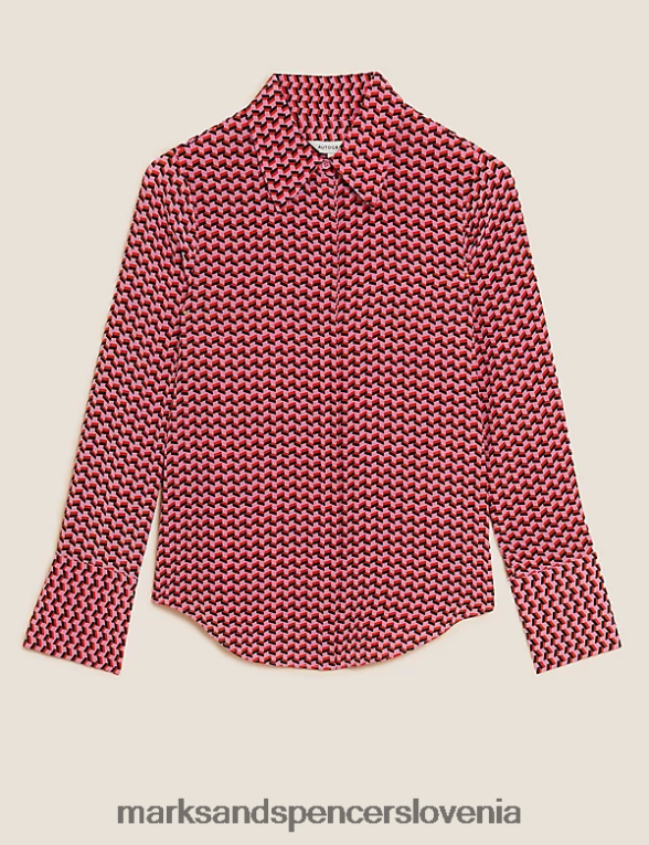 srajca z dolgimi rokavi s potiskom iz čiste svile roza mešanica Marks & Spencer oblačila ženske 6T8F6X1851