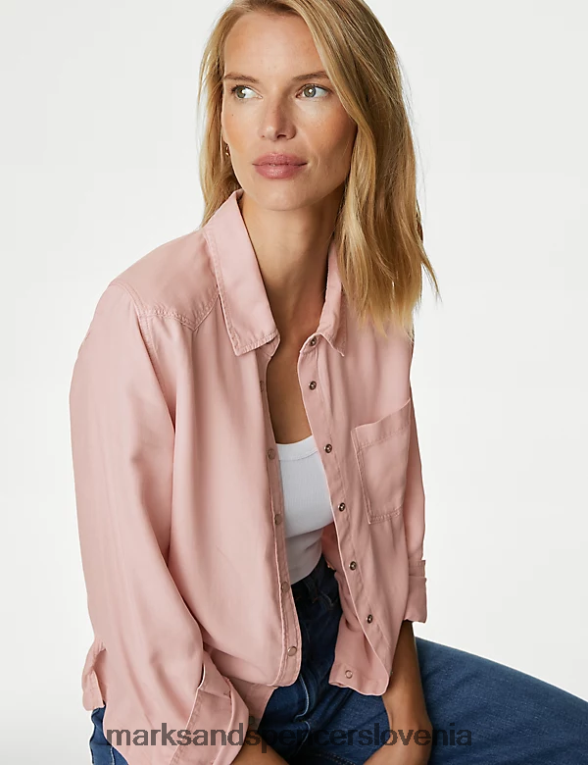 srajca z ovratnikom, obarvana s čajem iz lyocella svetlo roza Marks & Spencer oblačila ženske 6T8F6X153