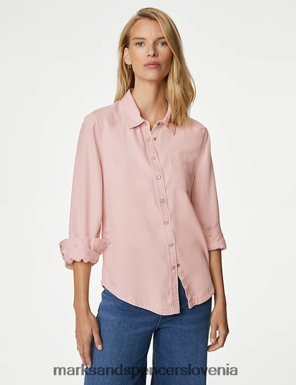 srajca z ovratnikom, obarvana s čajem iz lyocella svetlo roza Marks & Spencer oblačila ženske 6T8F6X153