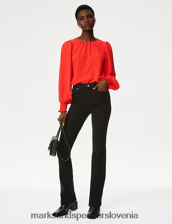 teksturirana bluza z okroglim izrezom plamen Marks & Spencer oblačila ženske 6T8F6X1267