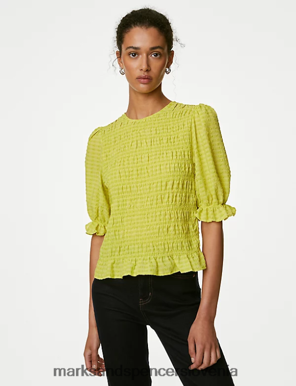 teksturirana pasirana bluza z okroglim izrezom limetada Marks & Spencer oblačila ženske 6T8F6X113