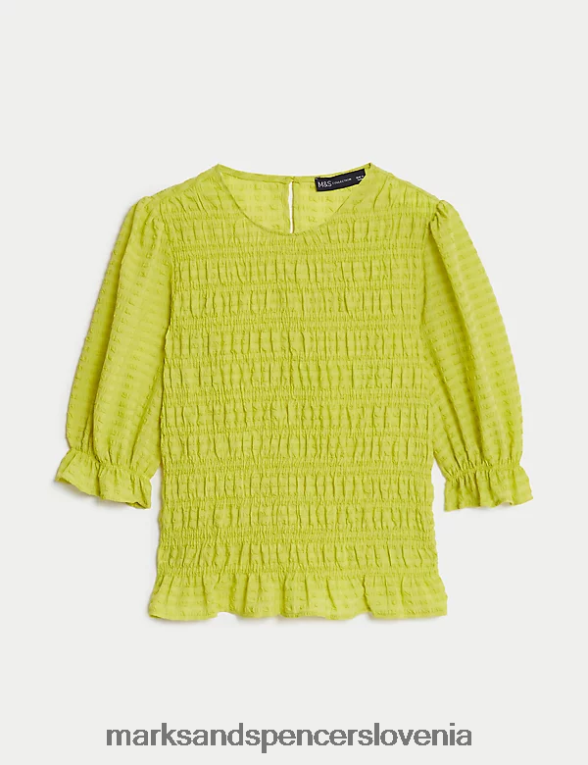teksturirana pasirana bluza z okroglim izrezom limetada Marks & Spencer oblačila ženske 6T8F6X113