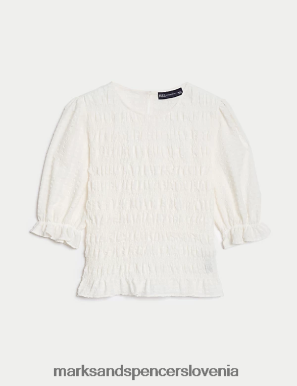 teksturirana pasirana bluza z okroglim izrezom slonovina Marks & Spencer oblačila ženske 6T8F6X426