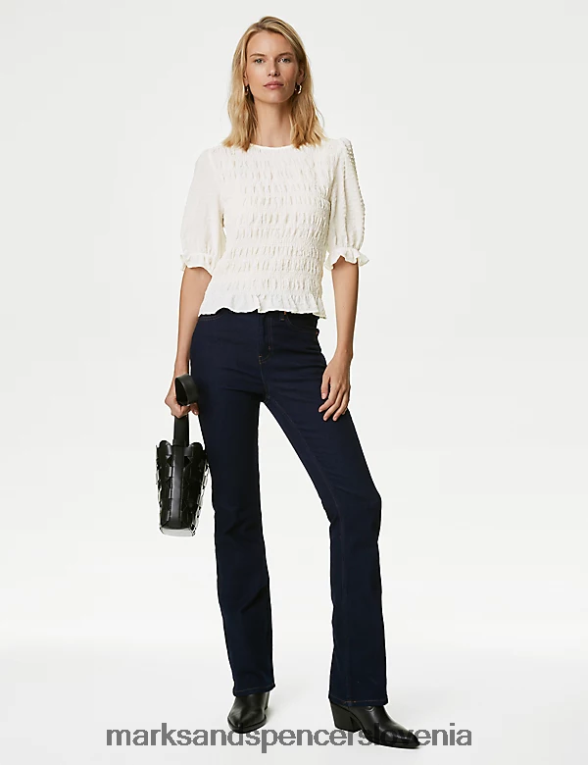 teksturirana pasirana bluza z okroglim izrezom slonovina Marks & Spencer oblačila ženske 6T8F6X426
